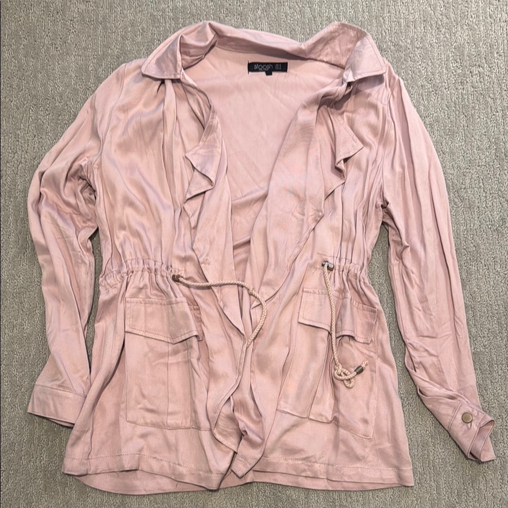 Knox Rose Blush Trench Coat with Ruffle Accents
